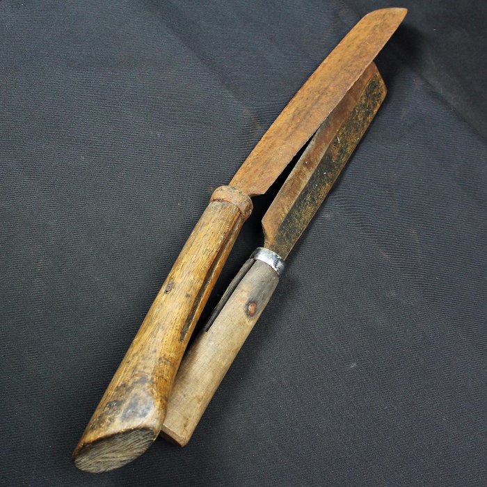 【桑園の】日本鍛造工藝 老刀具 厚肉 老柴刀 砍柴刀 柴刀 鉈 兩件一拍 J 1057 | Yahoo拍賣