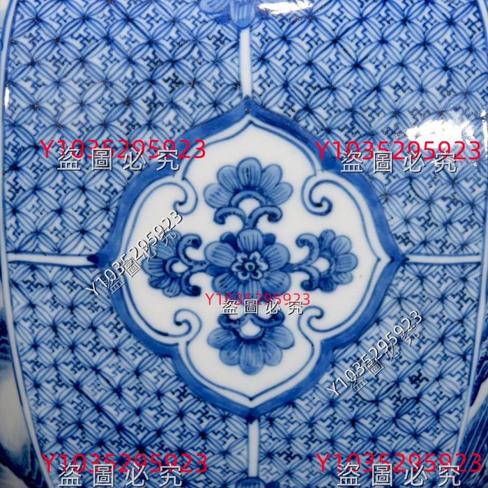 清乾隆青花開窗閣樓山水紋豎口瓶49×29 舊藏古董古玩【古齋】-2071