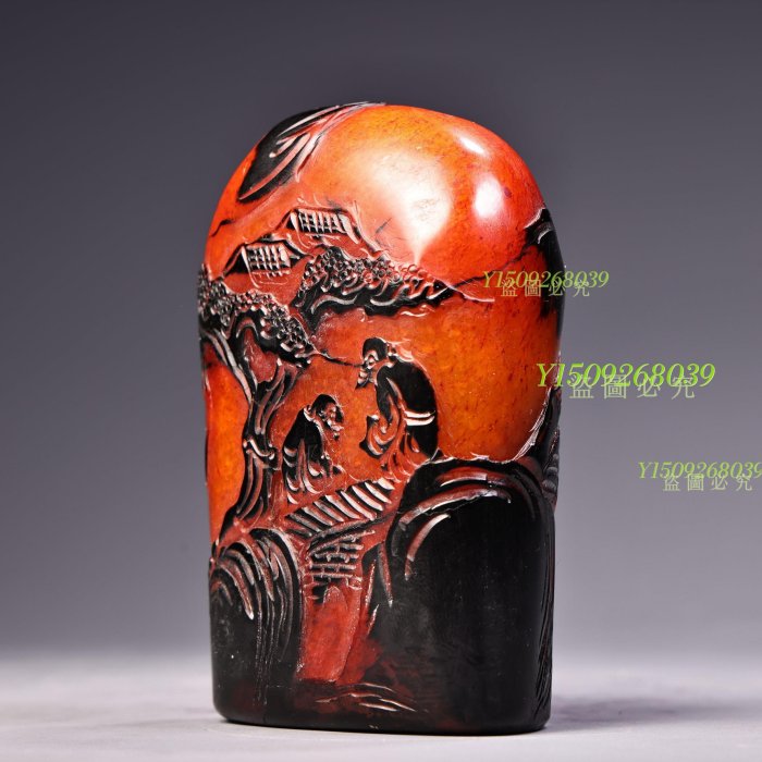 極品壽山石紅田黃級烏鴉皮高浮雕刻山子印章雕工精湛款古董老貨