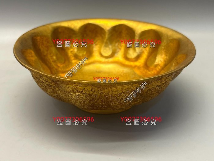 唐代花鳥紋鴛鴦蓮瓣金碗手工純銅打造通體鎏金精美收藏品擺件舊藏古玩老