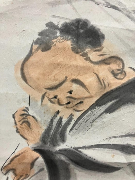 嚴選清末民國富田溪仙創作漁翁圖人物畫，紙本手工紙裱精美掛畫漁翁圖