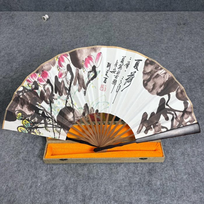 銅製 扇子形 陰刻詩文 梅花紋 文鎮 明清時代 幅約10.1cm 劉文西授權實拍10寸烏木扇子精細工藝限量收藏水墨風扇文人雅器扇骨藝術