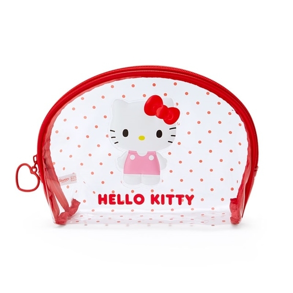 【震撼精品百貨】Hello Kitty 凱蒂貓日本SANRIO三麗鷗 Hello Kitty 餃形透明化妝包 (點點款)*93541