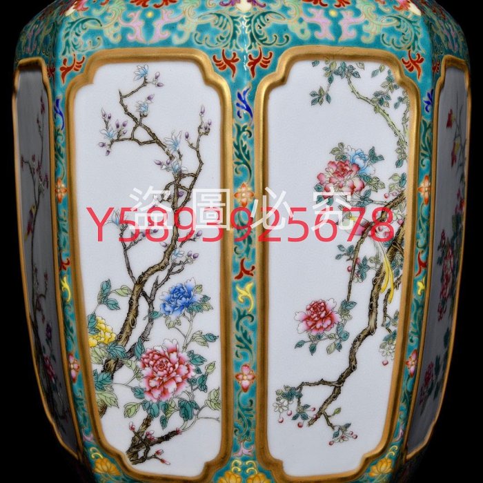 可議價清乾隆琺瑯彩鎏金花鳥紋八方燈籠瓶，高46cm直徑25cm 瓷器古董古