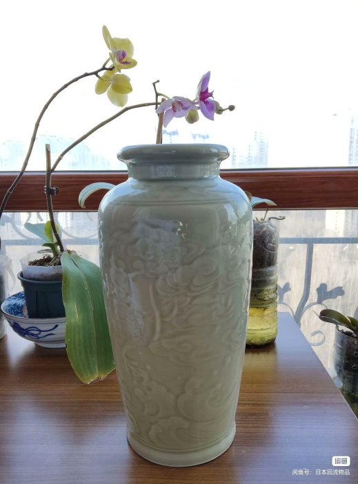 龍泉青瓷龍紋花瓶32cm大器擺件手工藝術收藏品中國風家居裝飾客廳玄關
