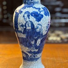 清代中期哥窯青花人物瓷器花瓶正老件。哥窯鈞窯汝窯古瓷雜項古玩