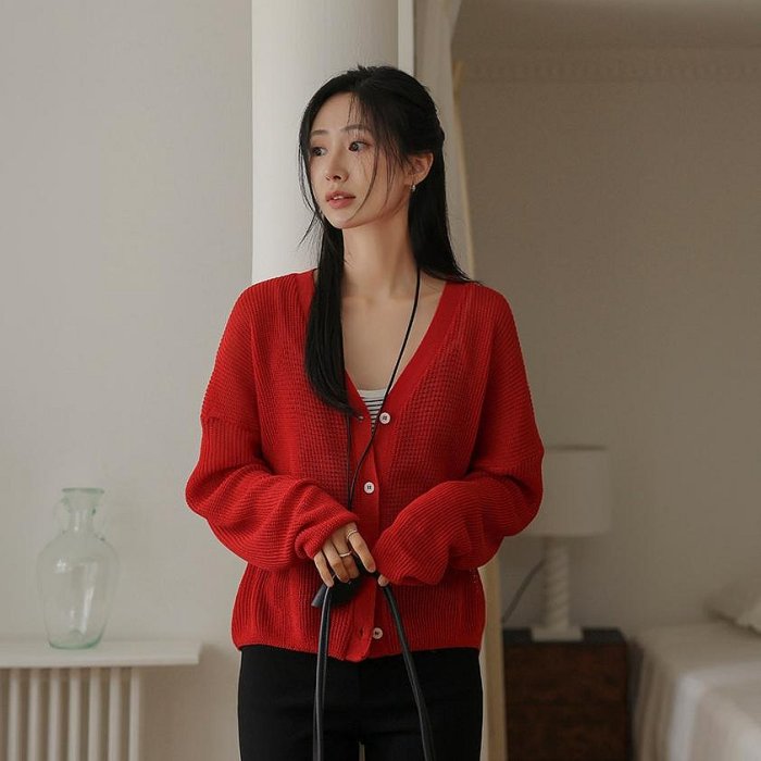 Bellee 正韓  天然微透視寬鬆舒適薄長袖針織外套  (7色) 【0727-5】