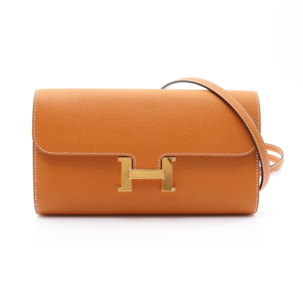 HERMES 愛馬仕 Constance To Go Wallet Epsom牛皮 金棕色 金扣 B刻 肩背包 【二手名牌BRAND OFF】