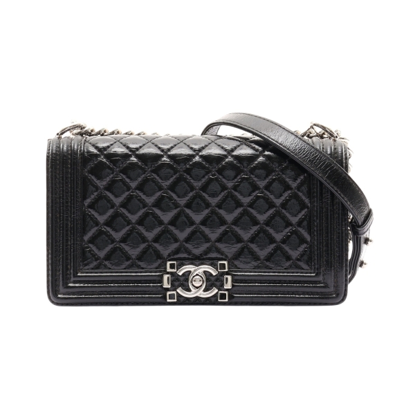 CHANEL 香奈兒 BOY 25 肩背包 黑色 漆皮 銀扣 (無卡 脫皮) 【二手名牌BRAND OFF】