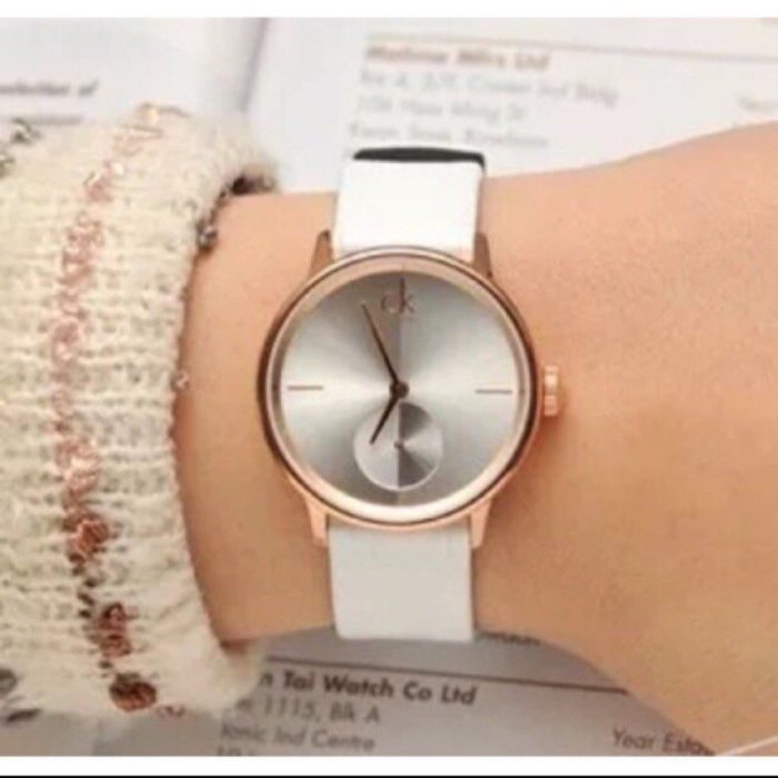 Ck女錶特價囉！。 K2Y236K6金白面白皮帶正品| Yahoo拍賣