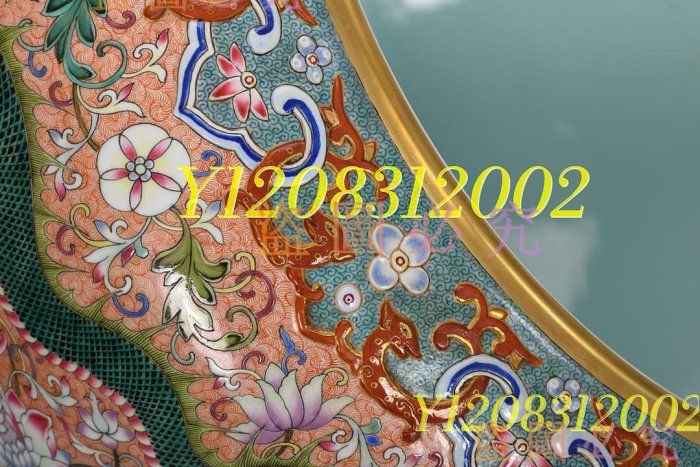 可議價！清乾隆，琺瑯彩描金雙龍戲珠紋圈口洗，高36厘米，口徑瓷器老瓷