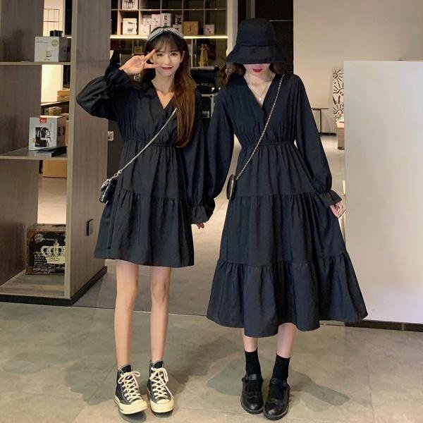 大碼洋裝 V領洋裝 連身裙 寬鬆 大尺碼 M-4XL 新款洋氣顯瘦遮肚減齡連衣裙閨蜜裙R028-8002.胖胖美依