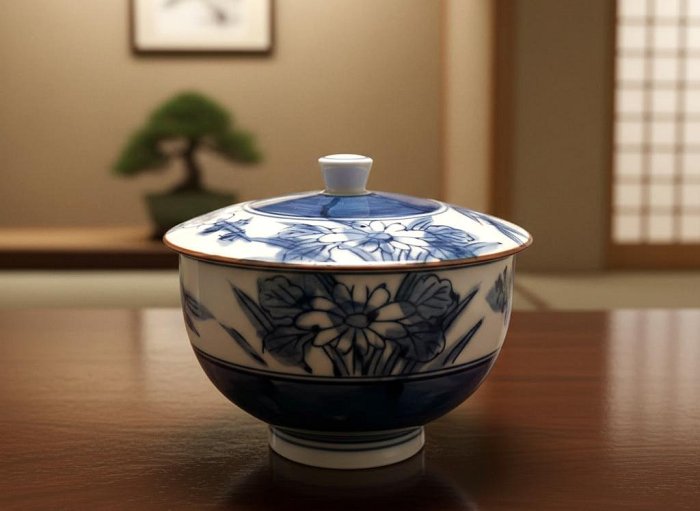 5/4結標日本伊萬里染錦染付蓋碗急須湯吞煎茶道具套組BED0602 -茶道具侘