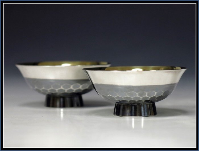 勇福堂》】日本純銀杯組－金工師河內光明製【純銀手工鎚打內鍍金茶（酒