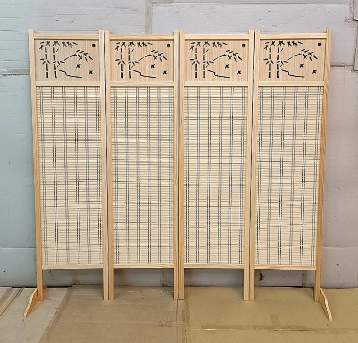 名佳利家具生活館】竹簾屏風(602) 竹片編織原木色實木框共4片裝