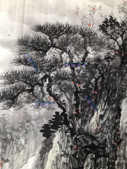 Z311【潘天壽】山水，八尺橫幅純手繪作品尺寸約2*100厘米未裝裱，帶