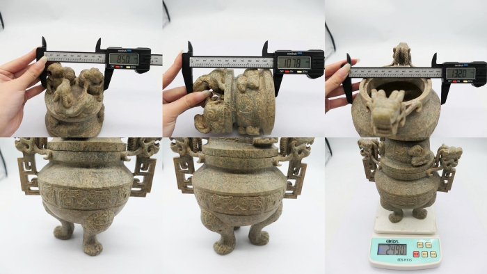 小蔡二手挖寶網) 早期高古玉羊頭三足鼎爐雕工精細雙耳爐香爐易碎