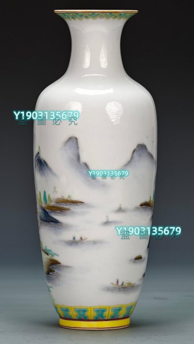 大清乾隆年制】滿工粉彩通景山水紋賞瓶。?乾隆時期是歷史上0046311056