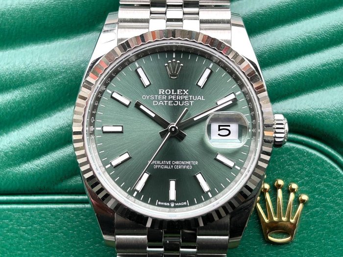 飛馬當舖 ROLEX 勞力士 2024保單 DateJust DJ36 日誌 126234 薄荷綠太陽紋面盤 五珠鏈帶 18K三角坑紋錶圈  自動上鍊 36mm