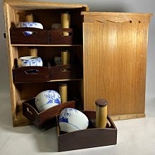 古玩輕鬆拍】老日本古道具紫檀木斑竹緣盒染付梅竹紋瓷火入蓋付灰吹煙草