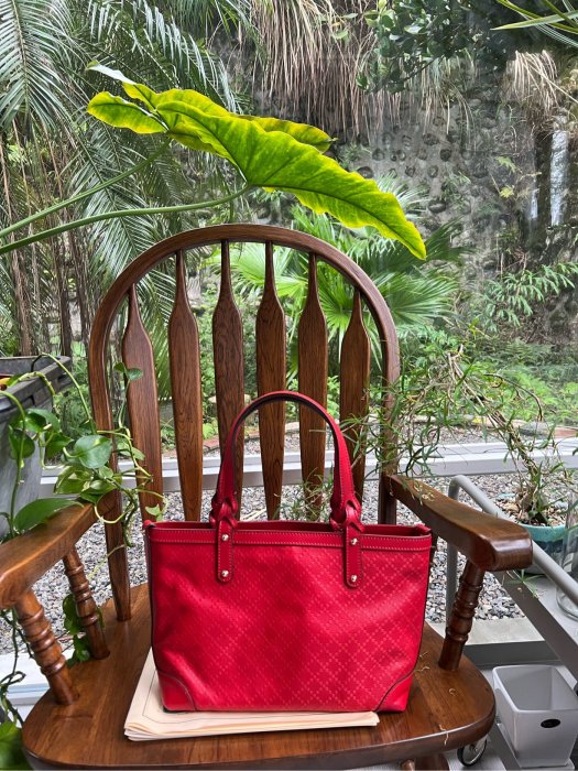 Gucci 鑽石菱格 紅色全皮 手提包