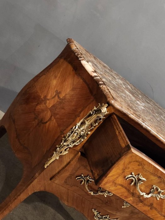 法國古董高品質洛可可手工椴木鑲崁細膩純銅五斗櫃大理石玄關櫃床頭櫃