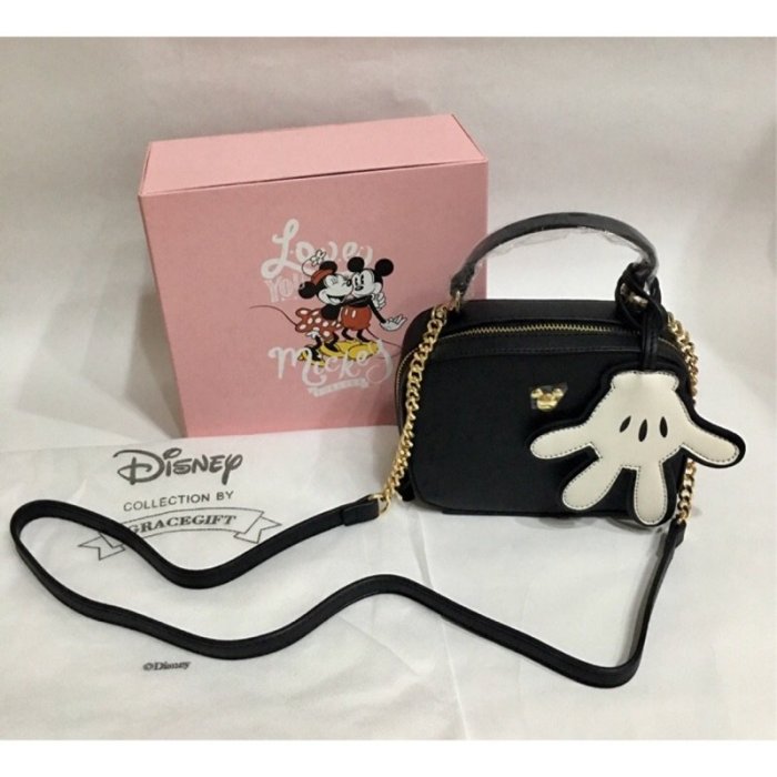 正版米奇側揹包斜揹包 包包 Disney Grace gift米奇吊飾2way鍊條側揹包《有精美盒裝》