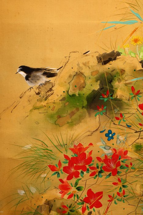 5/14結標帝展名家北上聖牛款絹本春麗自題原供箱PCF0524 -軸畫茶掛書法