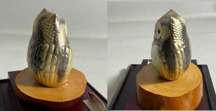 古玩輕鬆拍】日本名家金銀工藝家武比古作純銀ふくろう貓頭鷹