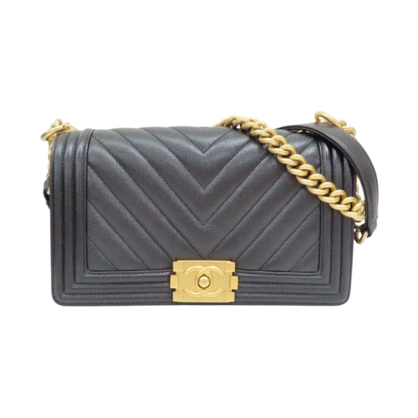 CHANEL 香奈兒 黑色 山形紋牛皮 Boy 25 肩背包 A67086 【二手名牌BRAND OFF】