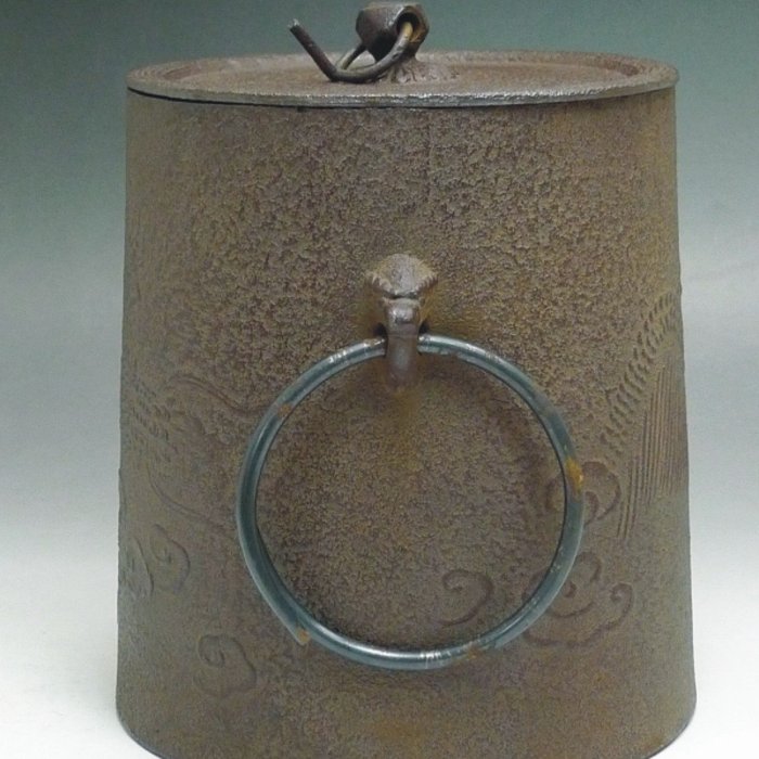 松果坊】日本茶道具釜師『佐藤淨清』作雲龍釜釣釜/筒釜共箱無補不漏