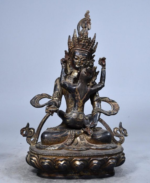 黃銅老舊佛像，歡喜佛，胎體厚重·色澤雅致··包漿醇厚古雅，自然老氣