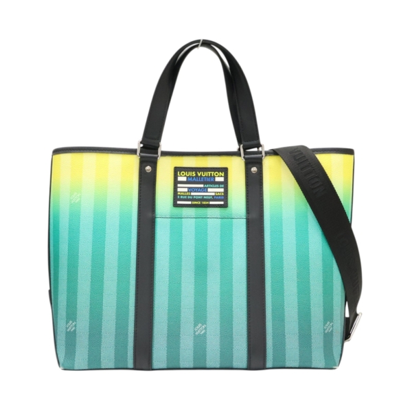 LOUIS VUITTON LV 路易威登 綠色 棋盤Stripe帆布 Weekend Tote 兩用包 M59919 【二手名牌BRAND OFF】