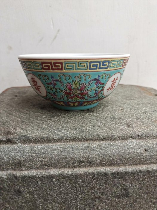 嚴選解放後期粉彩瓷器茶圓，景德鎮六七十年代綠地萬壽無疆碗，品相極佳