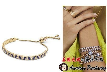 潮品爆款PANDORA 鍍18k新款藍色寶石條紋滑動手鍊 925純銀 CHARMS-雙喜生活館