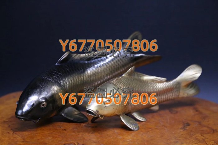 昭和時代金工師秀正作《鑄銅鍍銀雙鯉魚置物》 日本古美術作品日本古董