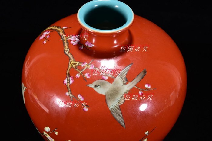 清乾隆年紅釉粉彩花鳥紋梅瓶31*20m800 | Yahoo拍賣