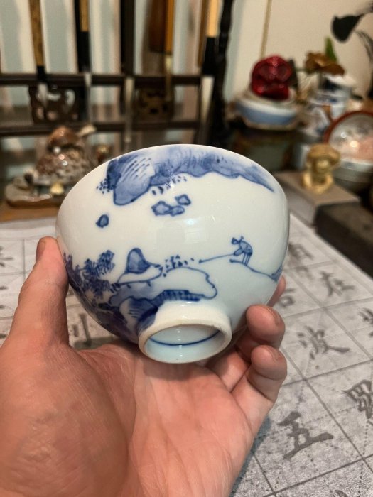 初代三浦竹泉手繪青花蓋碗，平安時代典藏大開門茶道具，口徑11cm高7.6