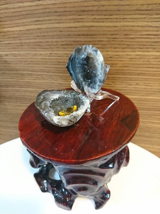 瑪瑙晶洞聚寶盆+架開運紫水晶天然原礦招財擺飾| Yahoo拍賣