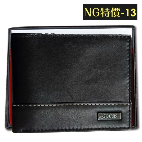 【NG特價-13】Guess 男皮夾 短夾 牛皮夾 雙排設計 金屬銘標LOGO 多卡夾 大鈔夾 品牌盒裝／黑色