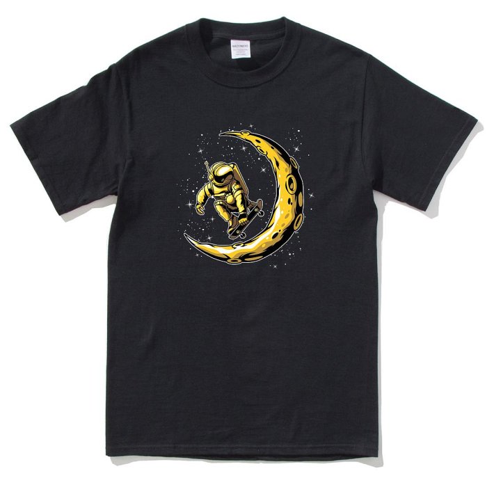 Skate Astronaut 短袖T恤 黑色 滑板太空人旅行飛行星球宇宙行星地球設計班服團體服禮物百搭服飾