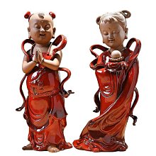 銅器 善財 童子 龍女 仏像一対 工芸品 美術品 置物 銅器 善財 童子 龍女 仏像一対 工芸品 美術品 置物