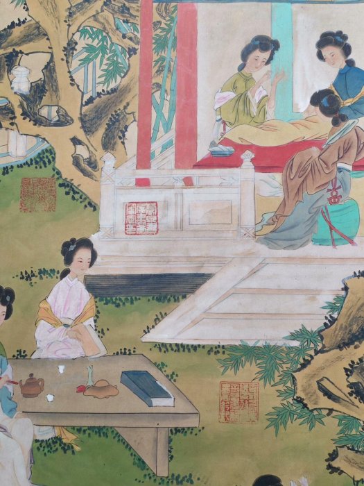 嚴選舊藏仇英款精品純手繪人物小五尺中堂仕女圖卷軸字畫一幅字畫宣紙軸