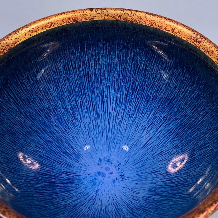 宋建窯包口藍釉兔毫盞，高7直徑12.5cm，3001557 瓷器官窯汝窯【古雲