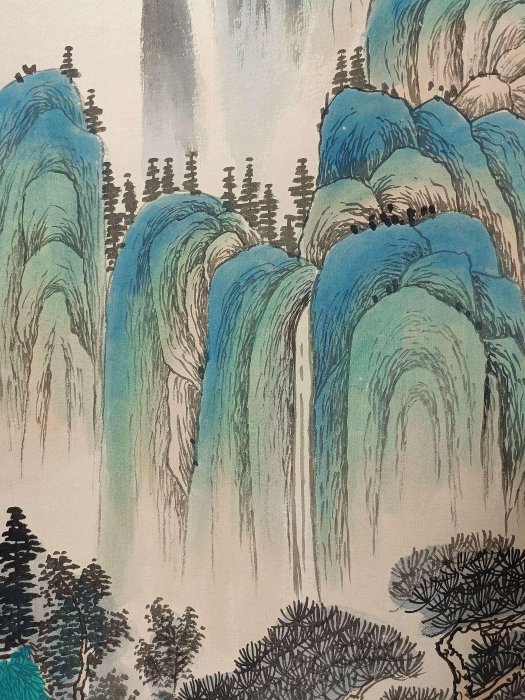 A168【沈周】山水，四尺中堂純手繪作品，尺寸:198*78cm左右，畫