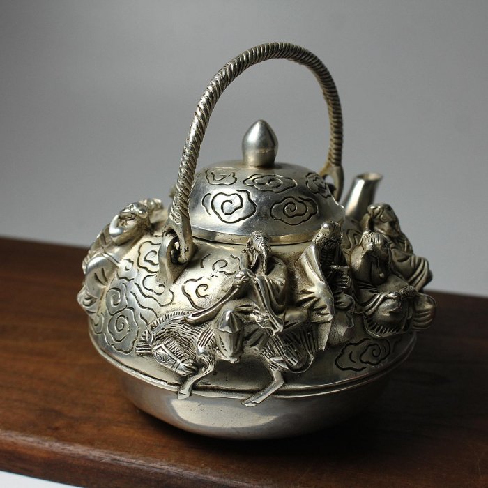 銅器 八仙過海提梁壺 茶壺 酒壺 煎茶器 茶道具 装飾品 工芸品 置物 桑園の】古銀器白銅鍍銀八仙過海提樑銀茶壺酒壺底款D 1221 | Yahoo拍賣