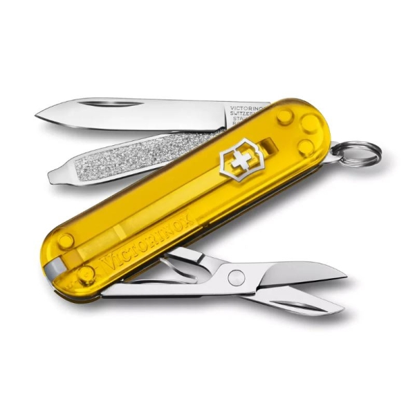 【Victorinox 瑞士維氏】瑞士刀 CLASSIC SD 小型袋裝刀 7用刀 58mm-透黃(0.6223.T81G)