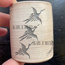 韓國人間國寶青坡窯李殷九大師手作茶杯口徑4cm高5cm 手刻仙鶴原