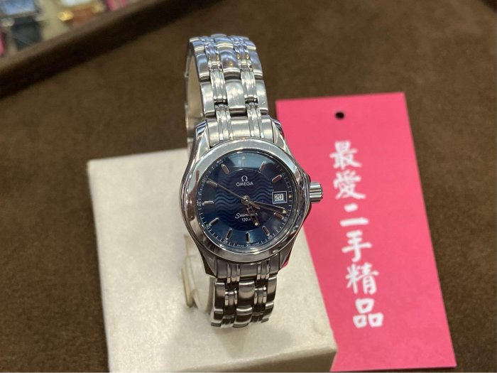 ☆最愛二手精品☆ OMEGA Seamaster 25mm 海馬120m銀色圓型藍色錶面不銹鋼日期手錶石英錶運動淺水錶 XG8877