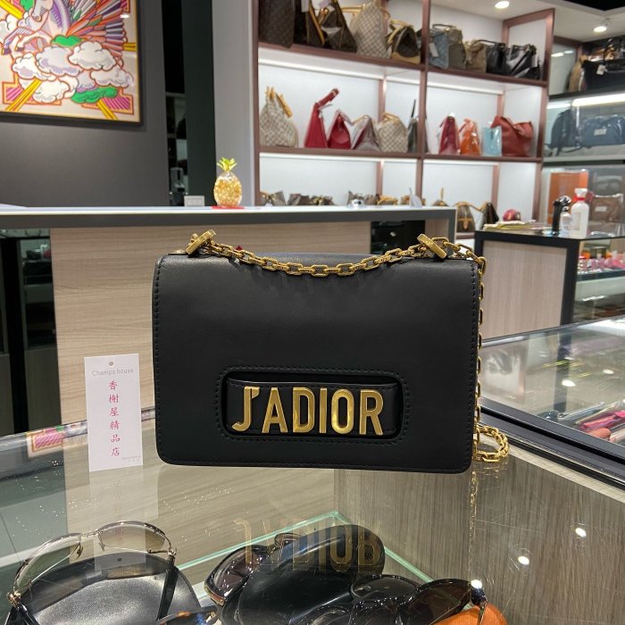 ⭐️ 香榭屋精品店 ⭐️ Christian DIOR J’ADIOR 黑色小牛皮古銅金鍊掀蓋肩背包  手拿包 (XB9669)